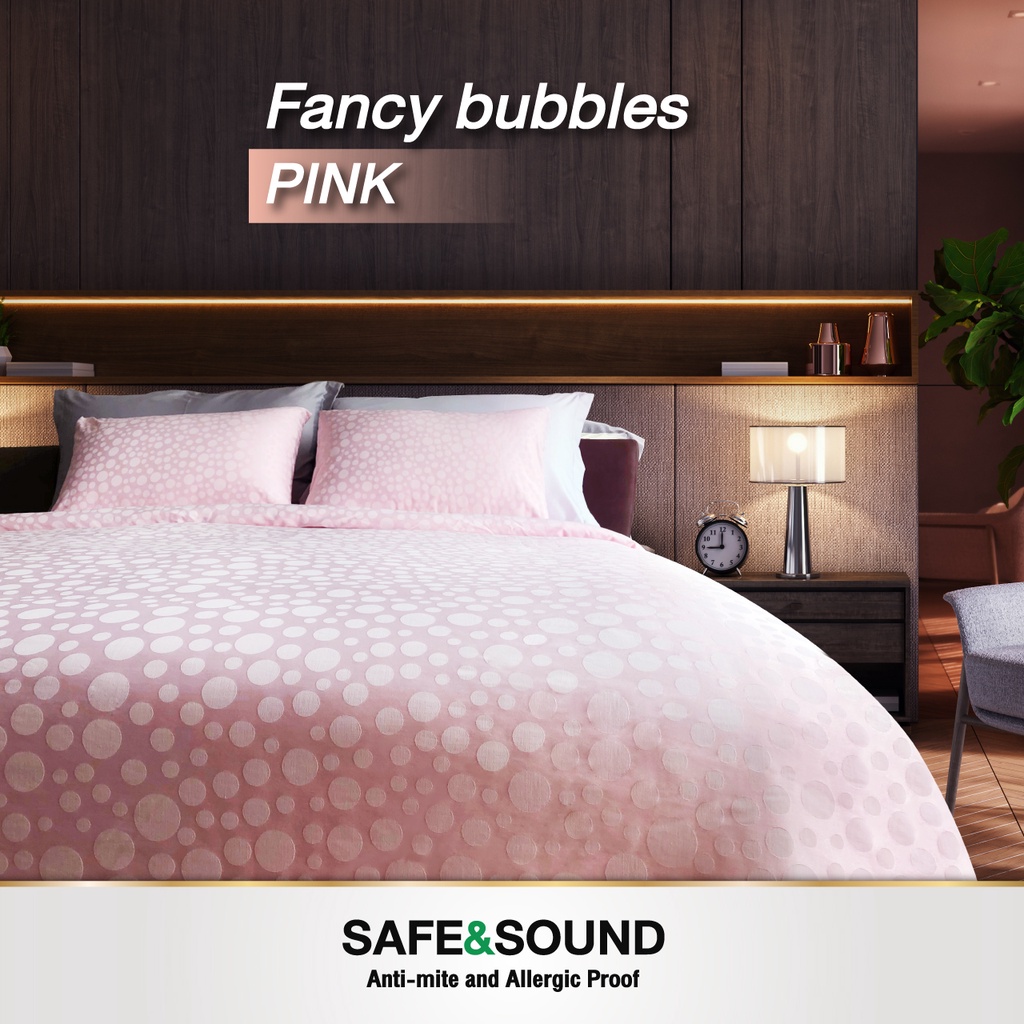 SAFE&SOUND ผ้าปูที่นอน 6 ฟุต ลายบับเบิ้ล 550เส้นด้ายทอแน่นมาตรฐานกันไรฝุ่น