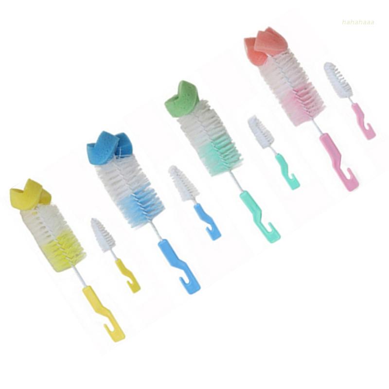 Haha ฟองน้ําทําความสะอาดขวดนมหมุนได้ 360 องศา 2 ชิ้น + แปรงจุกนม