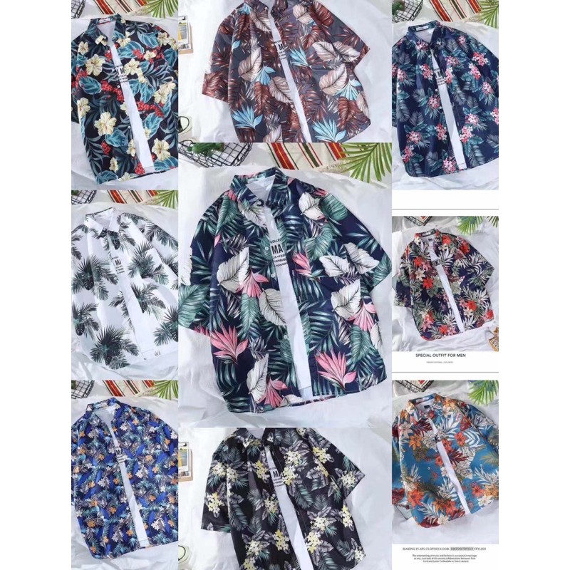เสื้อเชิ้ตคอปก เสื้อเชิ้ตผู้ชาย พิมพ์ลายฮาวาย
