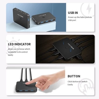 Acasis สวิตช์ USB HDMI KVM 2 In 1 Out 4K60Hz HDMI Switcher และ Extended 4 พอร์ต USB3.0 Hub กล่องแชร์แมนนวล พร้อมสาย USB HDMI 2.0 สําหรับคอมพิวเตอร์ PC แล็ปท็อป มอนิเตอร์