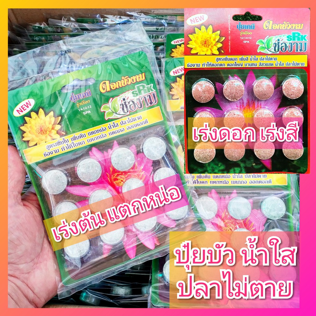 ปุ๋ยบัว ปุ๋ยไม้น้ำ แผงละ 12 เม็ด ช่องาม สูตรเร่งต้น สูตรเร่งดอก ปุ๋ยดอกบัว