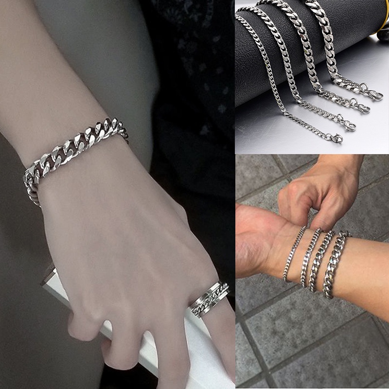 สร้อยข้อมือเหล็กไทเทเนียม หกด้าน ขัดเงา สไตล์ฮิปฮอป ไม่เป็นสนิม ไม่ซีดจาง สําหรับผู้ชาย และผู้หญิง