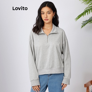 Lovito เสื้อสเวตเตอร์ ทรงโปโล มีซิป แบบลำลอง L21EN009 (สีเทาอ่อน)