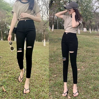 👖กางเกง👖สกินนี่เกาหลีผ้ายืดเอวสูงทรงเข้ารูปใส่เที่ยวใส่ทำงาน