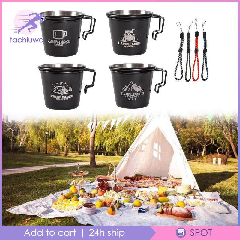 4 Pieces Coffee Cups Handle Drinking Mugs for Camping Travel Fishing Hiking #8