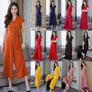 8229 Jumpsuit จั้มสูท คอปก + สายผูกเอว