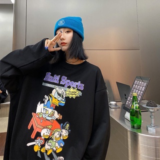 2022 female student loose BF style versatile Korean style Donald Duck printed round neck long sleeve Hong Kong style chi