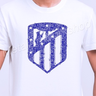 เสื้อยืด ตราสโมสร Atletico Madrid แอตเลติโก้ มาดริด ลายเส้นปากกาหมึกน้ำเงิน ภาพวาดสเก็ตช์สามารถปรับแต่งได้