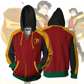 เสื้อแจ็กเก็ต เสื้อฮู้ดดี้ มีซิป พิมพ์ลาย Robin Damian Wayne 3D สําหรับผู้ชาย