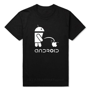 เสื้อยืดแขนสั้น คอกลม พิมพ์ลายโลโก้หุ่นยนต์ Android แฟชั่นสําหรับผู้ชายS-5XL