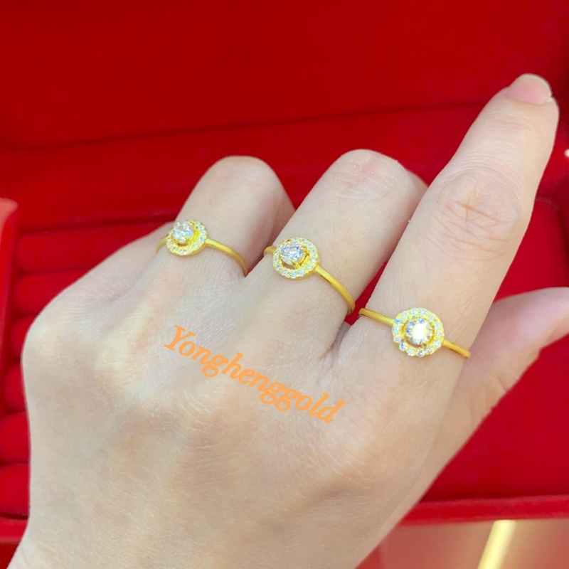 แหวนทองแท้1กรัมYonghenggold ฝังเพชรสังเคราะห์ ทองแท้96.5% มีใบรับประกัน ทักแชทแจ้งขนาดได้ค่ะ