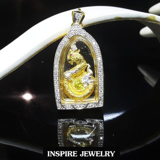 INSPIRE JEWELRY จี้พญานาคชุบทองกรอบเพชร size2.5x4cm งานเพชรCZ งานจิวเวลลี่ ราคาเบาๆ