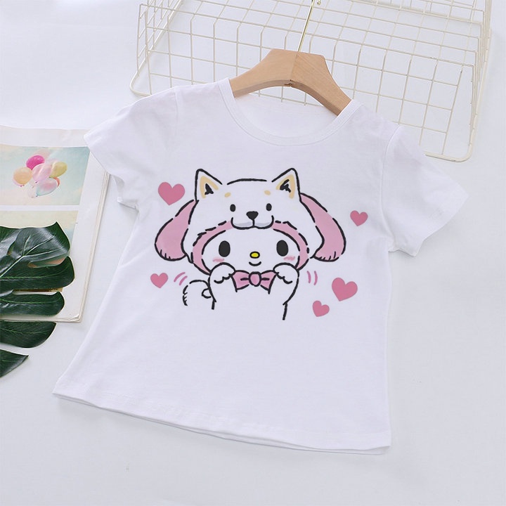 มาใหม่ เสื้อยืดคอกลม พิมพ์ลายการ์ตูน Cinnamoroll น่ารัก สําหรับเด็กผู้หญิง