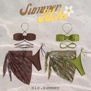 [พร้อมส่ง]👙Sissummer ~ Tree Bikini บิกินี่เซ็ท ชุดว่ายน้ำ เซ็ท 3 ชิ้น ใส่แล้วสวยยั่วมากแม่ แถมฟรีผ้าคลุมบิกินี่