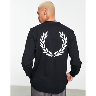 Fred Perry Laurel Wreath Back Print Long Sleeve T-Shirt in Black