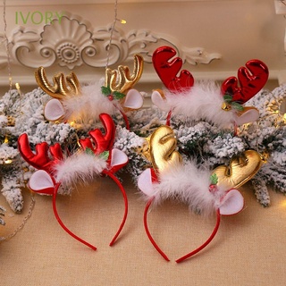 IVORY Funny Christmas Hair Band Cute Christmas Decoration Antlers Headband Party Dress Up Bells Santa Elk Kid Bow Female Plush Hair Hoop