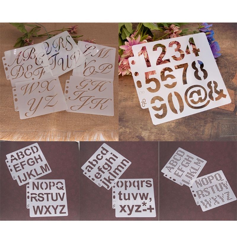 Yao Letter Number Stencil Template แม่แบบภาพวาดพลาสติกแบบใช้ซ้ําได้สําหรับแก้ว