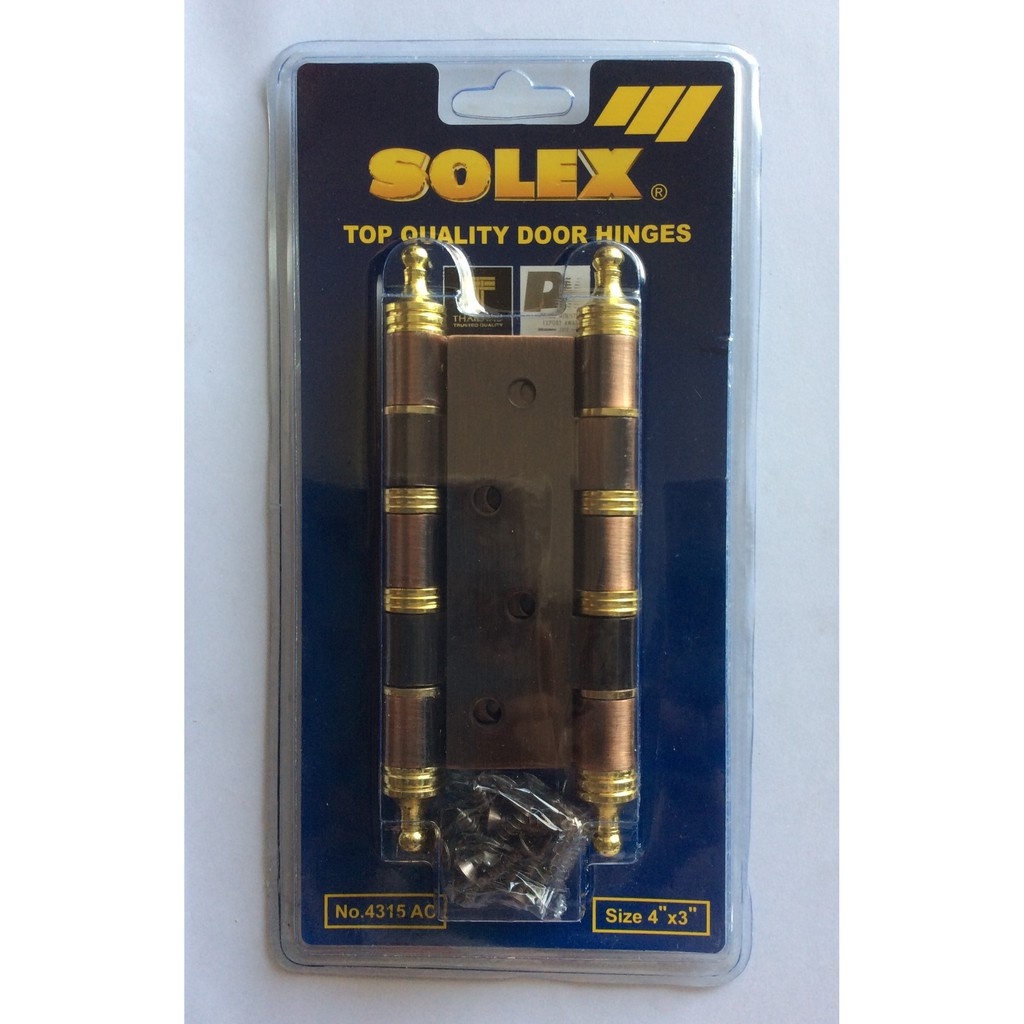 บานพับประตู แกนใหญ่ SOLEX **รับน้ำหนักประตูได้มาก สูงสุด 60 kg** / 4นิ้ว x 3นิ้ว / แพ็คละ 2 ตัว