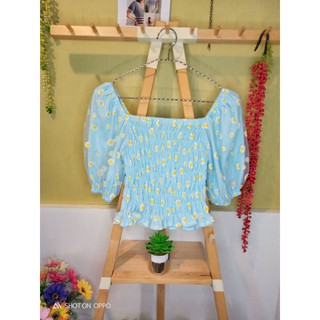เสื้อเปิดไหล่ เสื้อลายดอก เสื้อผ้าชีฟองช