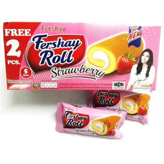 FERSHAY ROLL เฟอร์เชย์ เค้กโรล รสสตรอเบอร์รี่สอดไส้ครีม ขนาด 20กรัม ยกกล่อง 12ชิ้น FERSHAY CAKE ROLL STRAWBERRY