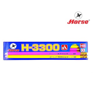 Horse ตราม้า ดินสอดำ HB  แท่งเหลี่ยม สะท้อนแสง H-3300 บรรจุ 12 แท่ง/กล่อง