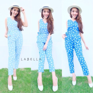 พร้อมส่ง   New !!!! ✨Jumpsuit ขายาว✨ ทรงแขนกุด 🌸งานผ้ายีนพิมลายดอก🌸ดีเทลมีสายผูกที่เอว น่ารักๆ สาว