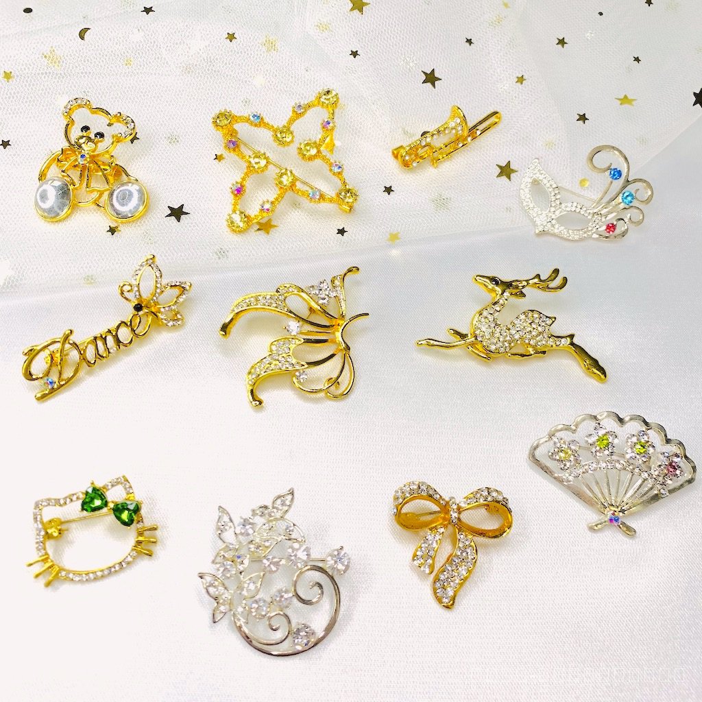 เข็มกลัดเกาหลี แฟชั่นRhinestone เข็มกลัดทองdM0a