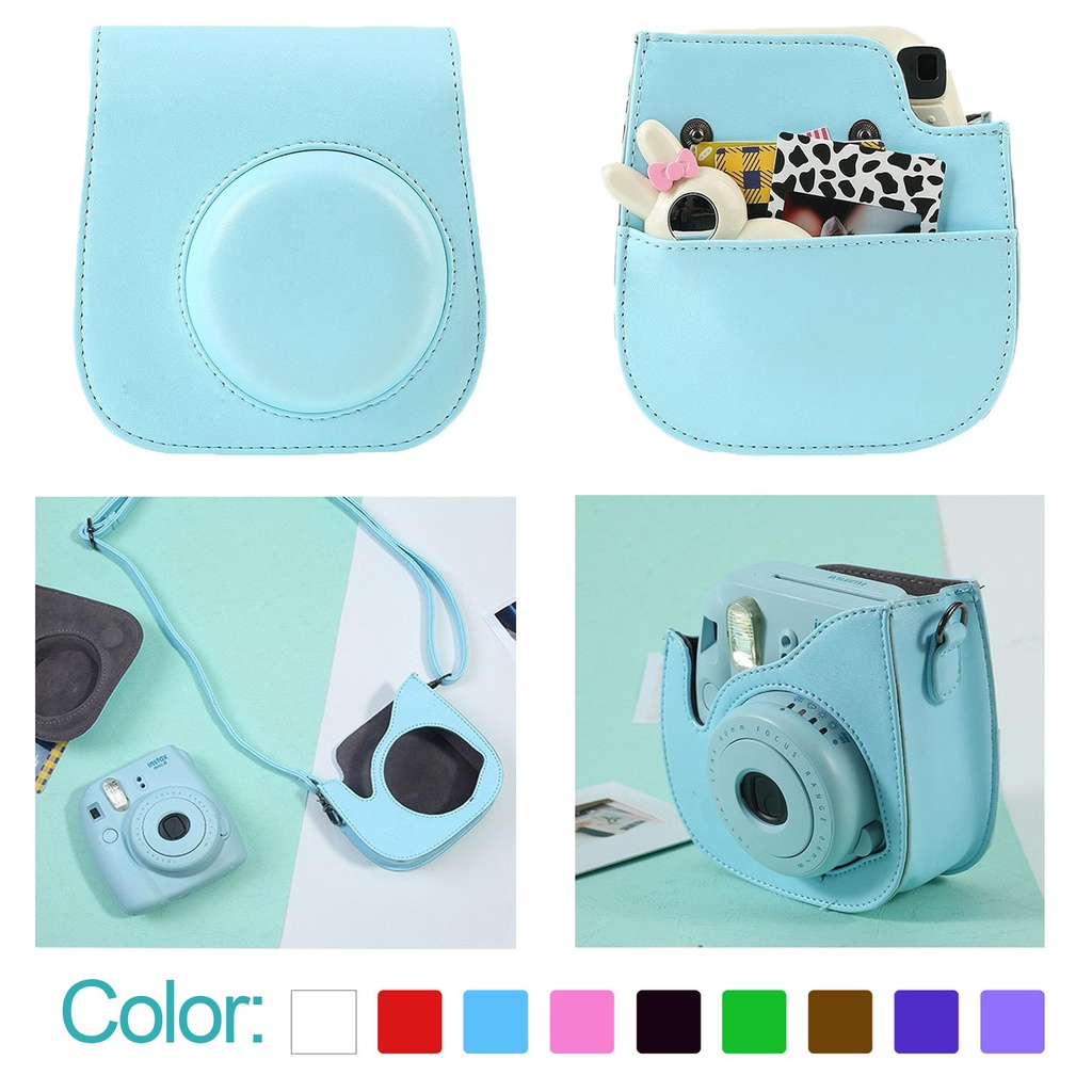 กระเป๋าสะพายหนัง PU ป้องกันใส่เคสสําหรับ Fujifilm Fuji Instax Mini 9 /8+/8 กล้อง