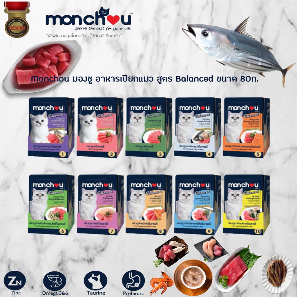 Monchou Balanced มองชู บาลานซ์ อาหารเปียกแมว สูตร Complete & Balanced ขนาด 80 กรัม