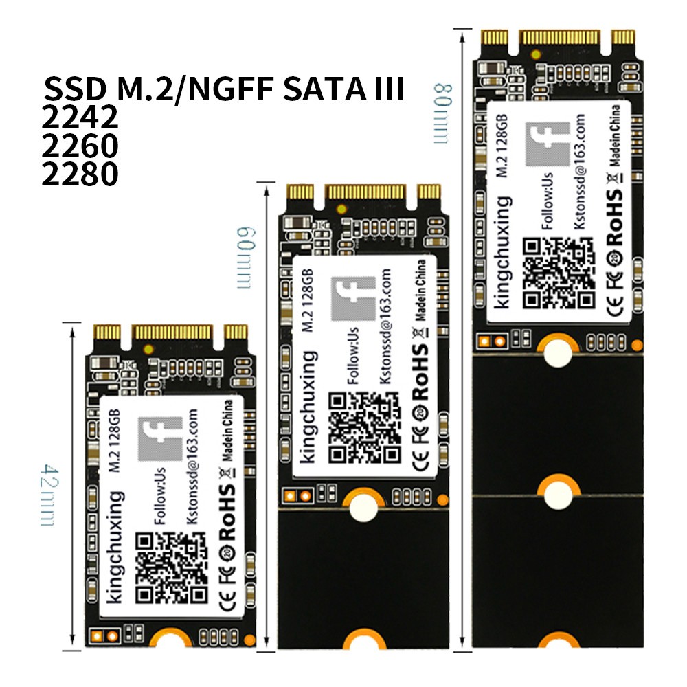 Kingchuxing SSD M2 Sata M.2 NGFF 2242 2260 2280 Detachable Solid State Drive for Desktop Laptop – 128GB