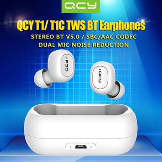 QCY T1C Bluetooth 5.0 หูฟังแบบทึบไร้สายพร้อมหูฟังสเตอริโอในหูแบบคู่หูฟังชนิดใส่ในหู Twins Sports Headset Charging Box