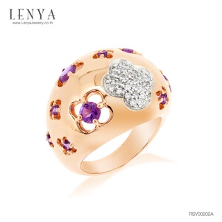 Lenya Jewelry แหวนเงินแท้ดีไซน์น่ารัก อ่อนหวานประดับพลอย อะเมทิสต์ ( Amethyst) และคิวบิกเซอร์โคเนีย (Cubic Zirconia)