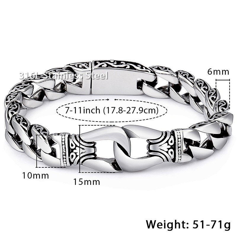 Mens สร้อยข้อมือ 316L สแตนเลส Punk สร้อยข้อมือสําหรับชายโค้งสีเงินโซ่ Curb Cuban Link 11 มม.