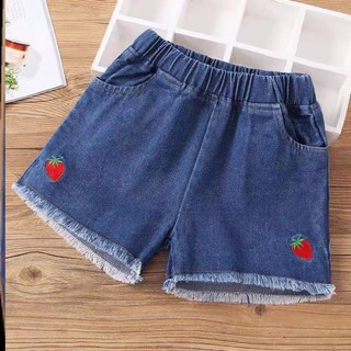 Boy Girl Denim Shorts Embroidery Pattern Strawberry Heart