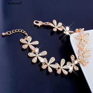 💧ผู้หญิง Rhinestone ฝังดอกไม้เกล็ดหิมะ Wedding Bridal Bracelet Gift