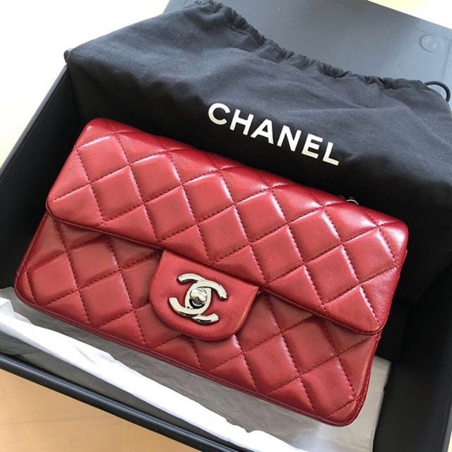 Chanel mini 8 สี dark red แท้