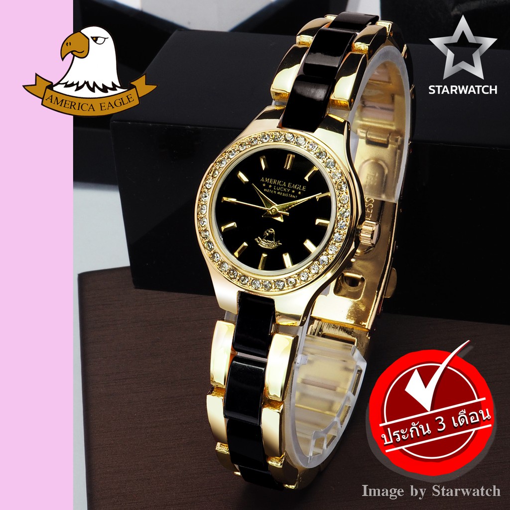 MK AMERICA EAGLE นาฬิกาข้อมือผู้หญิง สายสแตนเลส รุ่น AE038L - GoldBlack/Black