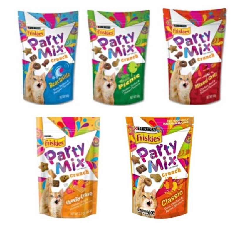 แมวFriskies Party Mix ขนมแมวฟริสกี้ ปาร์ตี้ มิกซ์ 60 กรัม ohmydog