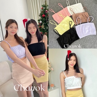 JUMPPY TANK CROP ✨เสื้อสายเดี่ยวจั้มเอวผ้าร่อง✨ ป้ายChanok🏷 เสื้อสายเดี่ยวดีเทลจั้มบนล่างลุคน่ารักๆหวานๆไปคาเฟ่