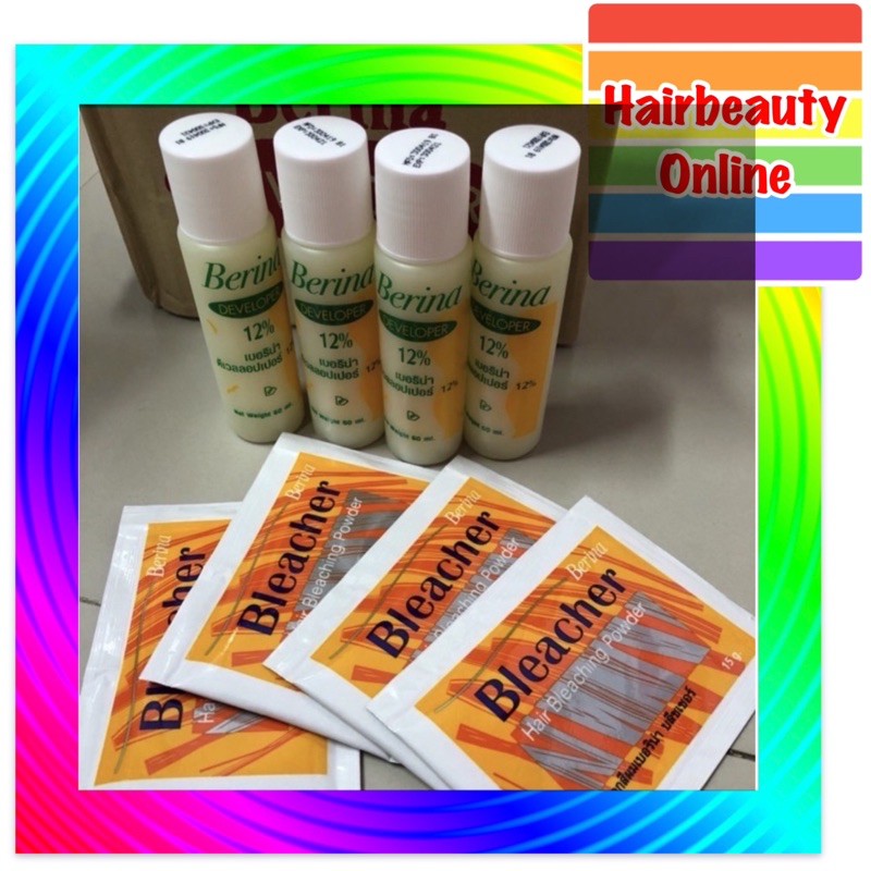 Berina hair bleaching powder ผงฟอกสีผมเบอริน่า บลีชเชอร์พร้อมไฮโดรเย่น 1 ชุด #ชุดกัดสีผม