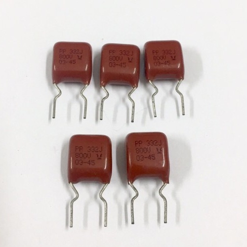 10ชิ้น ตัวเก็บประจุ 800V 3300PF 0.0033UF 800V 332J=3.3NF ขาห่าง8mm. ไม่ล่าคาปาซิเตอร์ capacitor คุณภาพเต็ม100%