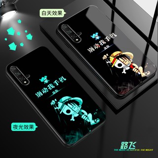 Huawei Nova7 SE YMAX Y9S P40 Pro เคสโทรศัพท์ Nova 7i 4 5T Nova4 Hono 8X max Glow in The Dark Luminous Cartoon One Piece Luffy Glass Case