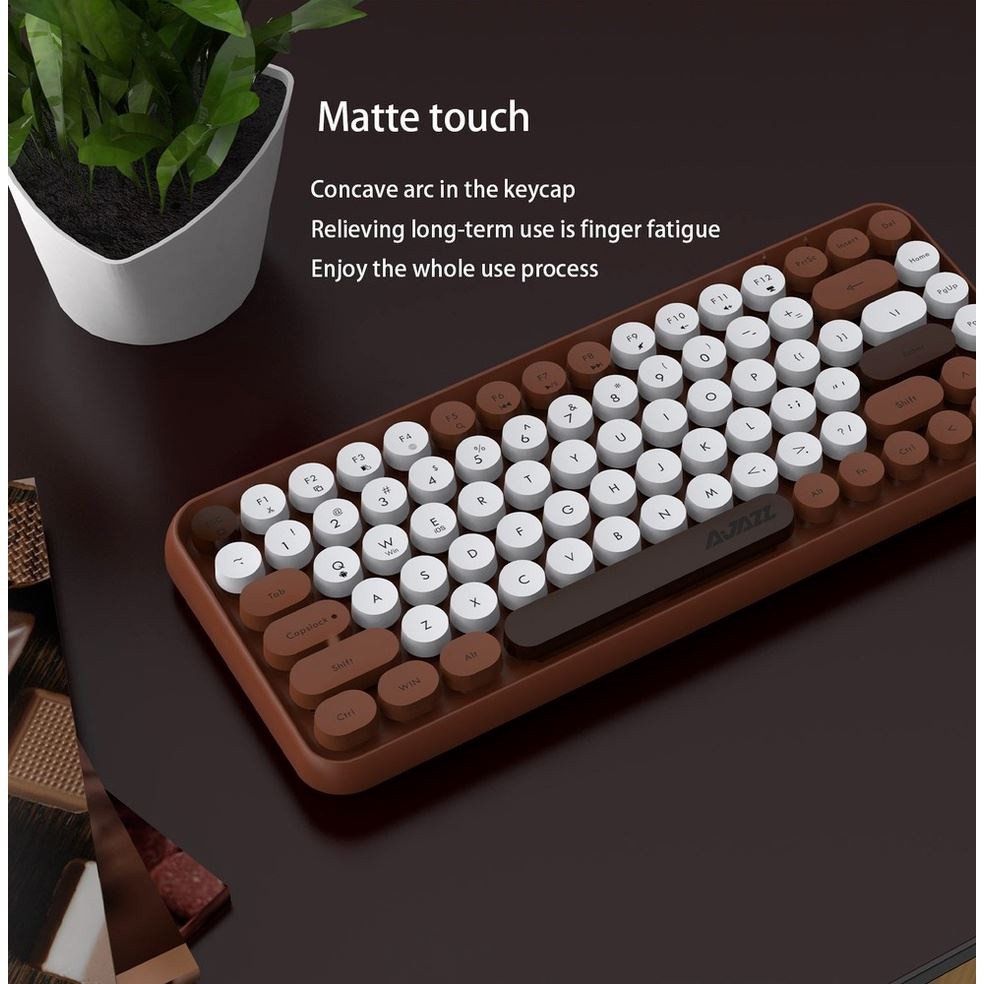 ❧AJazz 308I Wireless Skyloong Mini Portable Keyboard 84Key Retro Typewriter Round Cap BT Keyboards for PC Laptop Win/iOS