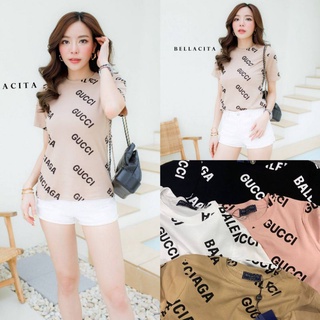 พร้อมจัดส่ง💥 เสื้อยืดคอกลมแขนสั้น สกรีนป้ายbellacita