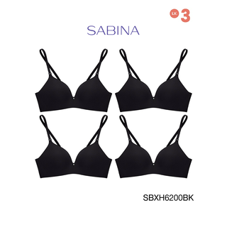 Sabina เสื้อชั้นใน Invisible Wire (Set 4 ชิ้น) (ไม่มีโครง) Seamless Fit รุ่น Soft Doomm  รหัส SBXH6200BK สีดำ