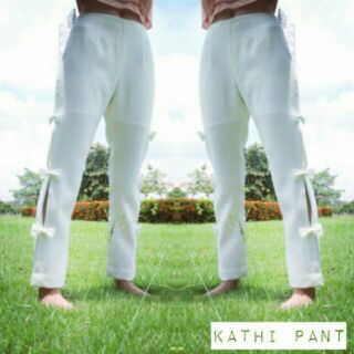 kathi pant กางเกงขายาว มีโบว์ด้านข้างสีขาว