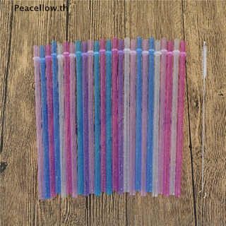【Peacellow】 25Pcs Reusable Colorful Hard Plastic Stripe Drinking Straw Clean Wedding Party 【TH】