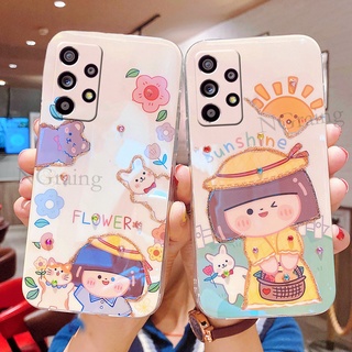 เคสโทรศัพท์มือถือ กันกระแทก ลายการ์ตูนเด็กผู้หญิง ดอกทานตะวันน่ารัก สําหรับ Samsung Galaxy A52S A52 A72 A32 4G 5G