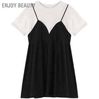 Enjoy Beauty T Shirt 2 in 1 Summer Dress Round Neck Polyester Fiber A‑Line Skin Friendly for Women Girls