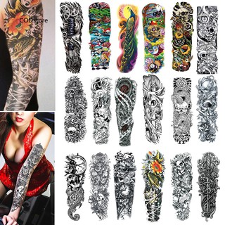 CST_Men Women Full Arm Temporary Tattoo Body Art Skull Floral Waterproof Sticker